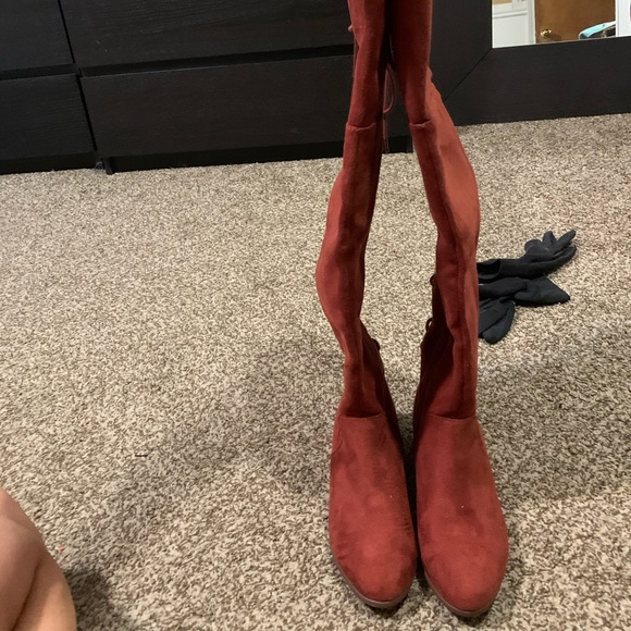 Charlotte Russe Shoes - Dark red knee length suede boots